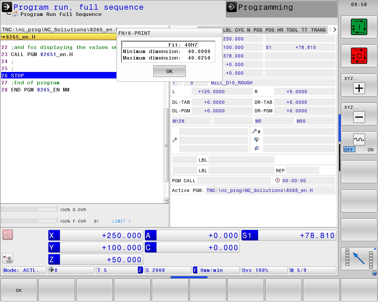Displaying tolerances on the screen